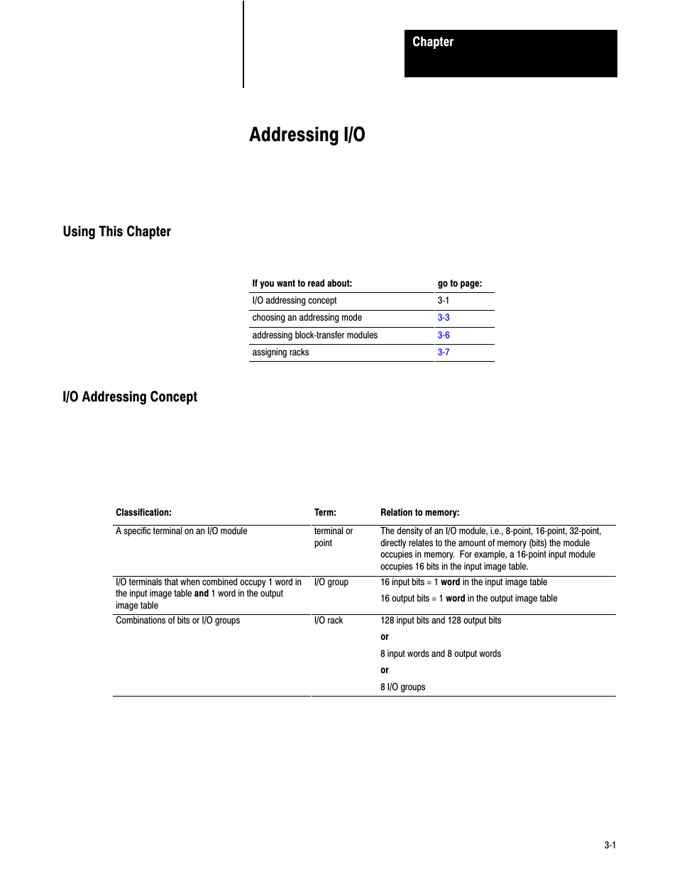 3 - addressing i/o, Addressing i/o | Rockwell Automation 6008-SV2R VMEbus remote I/O Scanner User Manual | Page 30 / 194