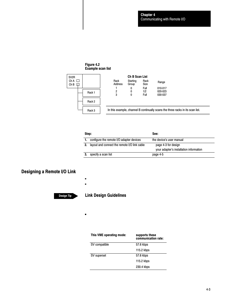Designing a remote i/o link, Link design guidelines | Rockwell Automation 6008-SV2R VMEbus remote I/O Scanner User Manual | Page 40 / 194