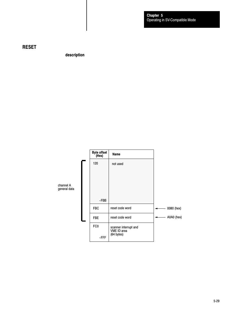 5ć29, Reset | Rockwell Automation 6008-SV2R VMEbus remote I/O Scanner User Manual | Page 80 / 194