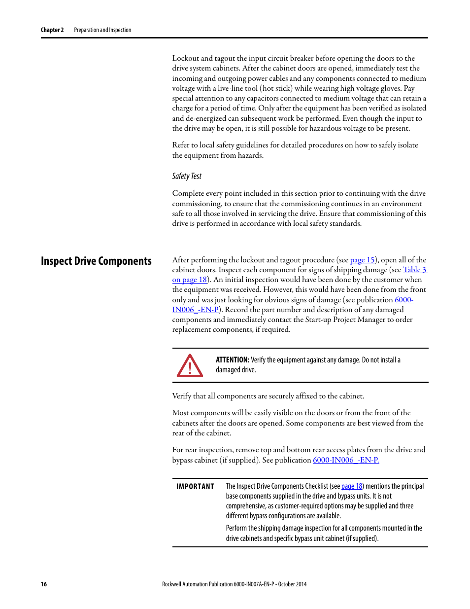 Inspect drive components | Rockwell Automation 6000 PowerFlex Medium Voltage Variable Frequency Drive Commissioning Manual User Manual | Page 16 / 98