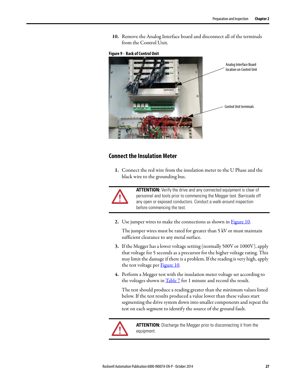 Connect the insulation meter | Rockwell Automation 6000 PowerFlex Medium Voltage Variable Frequency Drive Commissioning Manual User Manual | Page 27 / 98