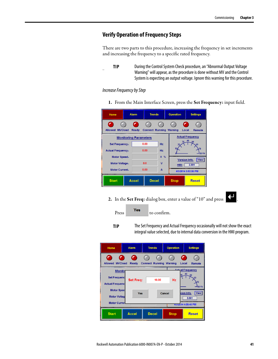 Verify operation of frequency steps | Rockwell Automation 6000 PowerFlex Medium Voltage Variable Frequency Drive Commissioning Manual User Manual | Page 41 / 98