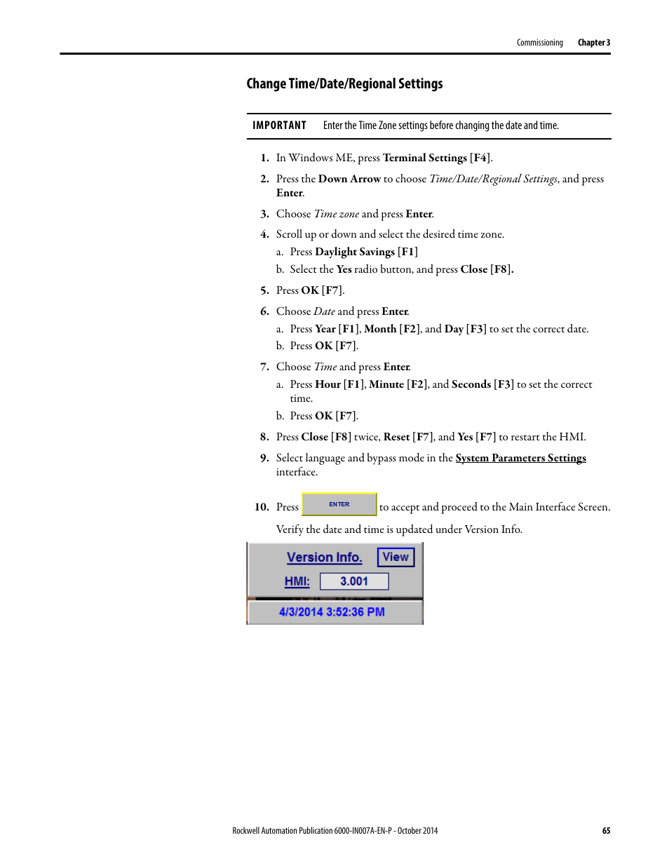 Change time/date/regional settings | Rockwell Automation 6000 PowerFlex Medium Voltage Variable Frequency Drive Commissioning Manual User Manual | Page 65 / 98