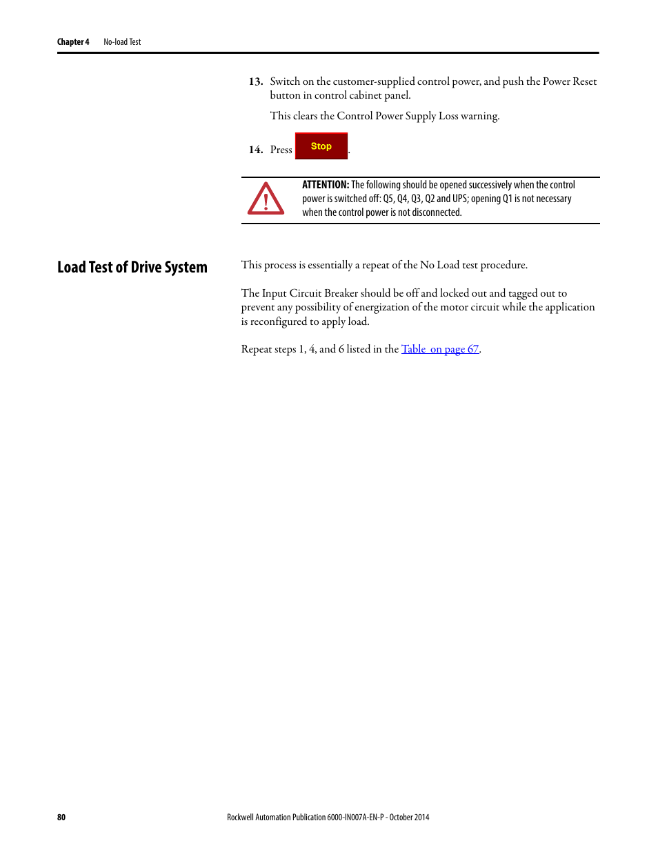 Load test of drive system | Rockwell Automation 6000 PowerFlex Medium Voltage Variable Frequency Drive Commissioning Manual User Manual | Page 80 / 98