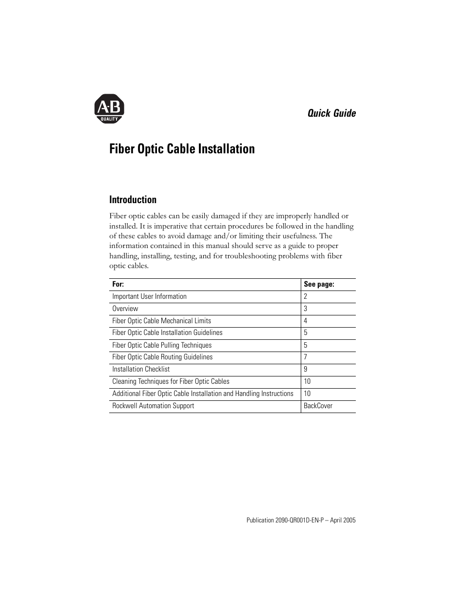 Rockwell Automation 2090-SCVPx Fiber Optic Cable Installation Quick Reference User Manual | 12 pages