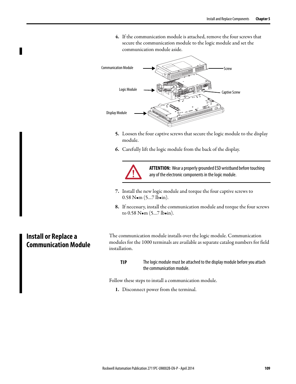 Install or replace a communication module | Rockwell Automation 2711PC-xxxx PanelView Plus 6 Compact Terminals User Manual User Manual | Page 109 / 162