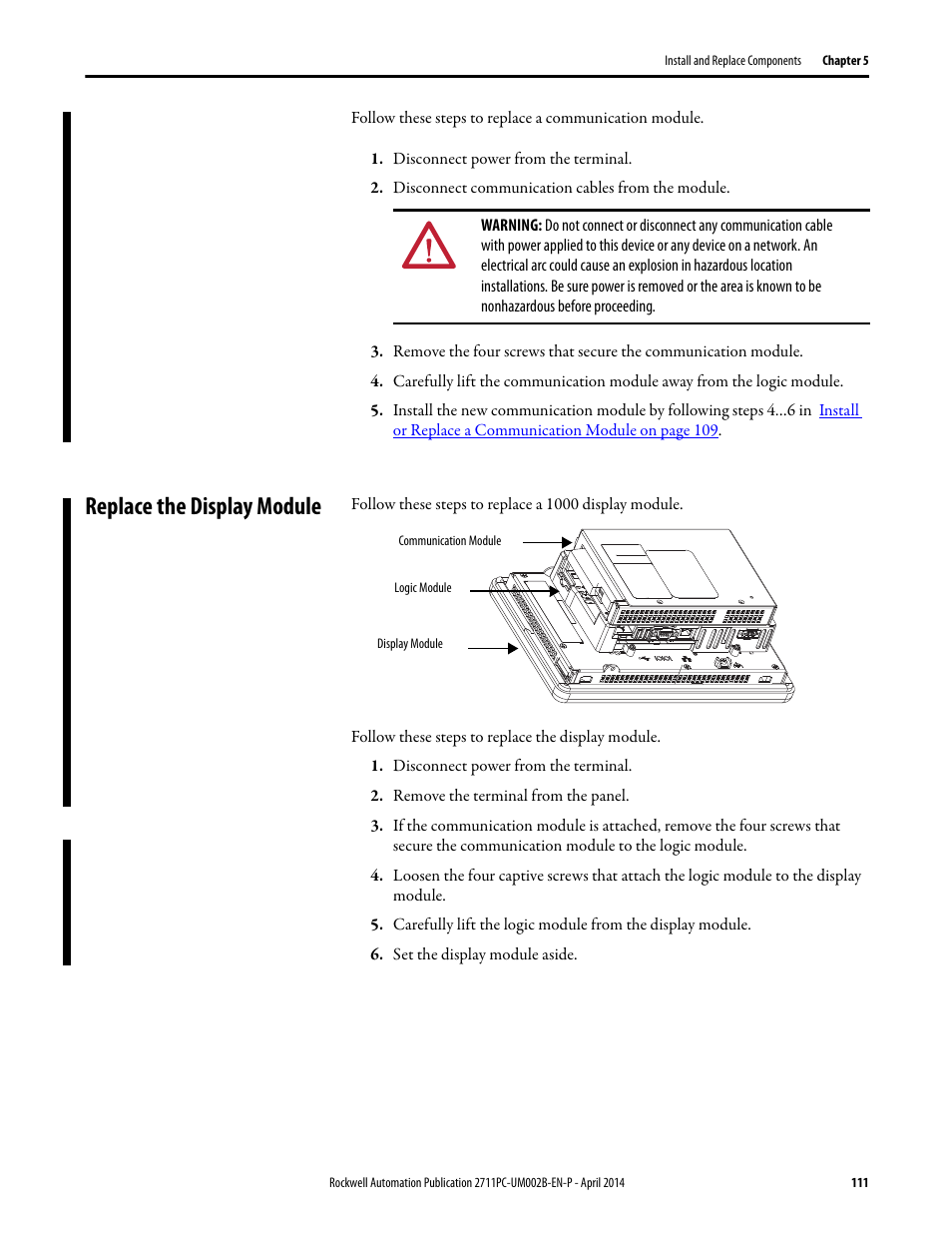 Replace the display module | Rockwell Automation 2711PC-xxxx PanelView Plus 6 Compact Terminals User Manual User Manual | Page 111 / 162