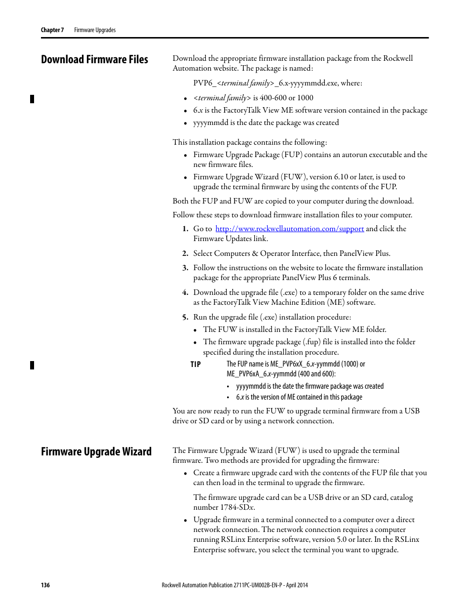Download firmware files, Firmware upgrade wizard | Rockwell Automation 2711PC-xxxx PanelView Plus 6 Compact Terminals User Manual User Manual | Page 136 / 162