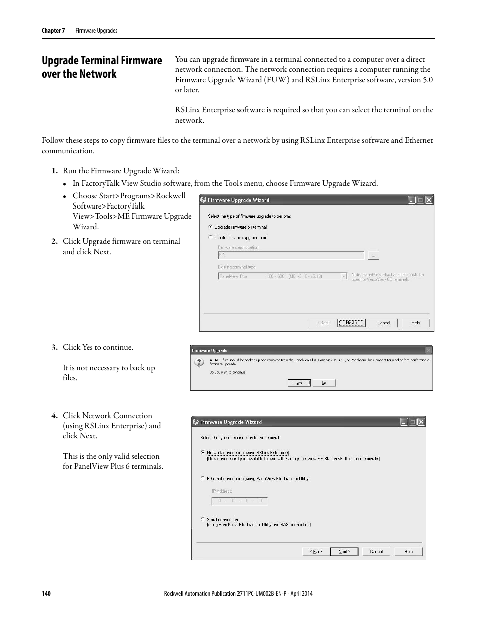 Upgrade terminal firmware over the network | Rockwell Automation 2711PC-xxxx PanelView Plus 6 Compact Terminals User Manual User Manual | Page 140 / 162