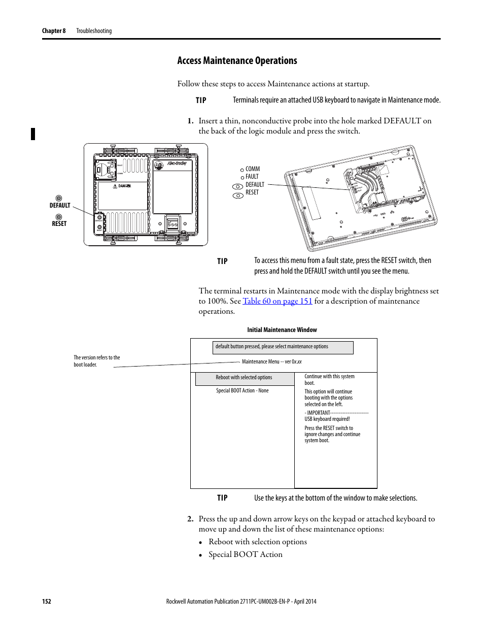 Access maintenance operations, Refer to | Rockwell Automation 2711PC-xxxx PanelView Plus 6 Compact Terminals User Manual User Manual | Page 152 / 162