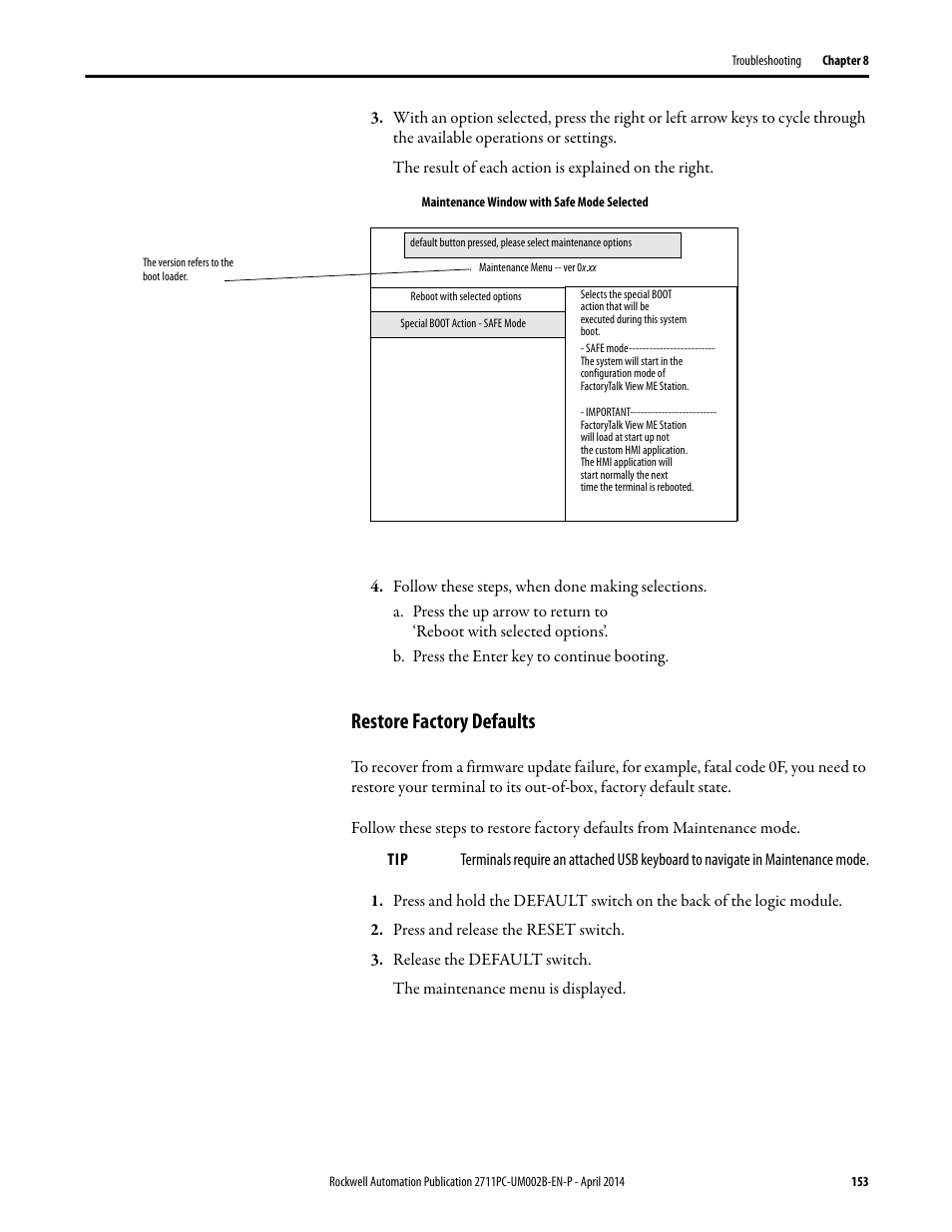 Restore factory defaults | Rockwell Automation 2711PC-xxxx PanelView Plus 6 Compact Terminals User Manual User Manual | Page 153 / 162