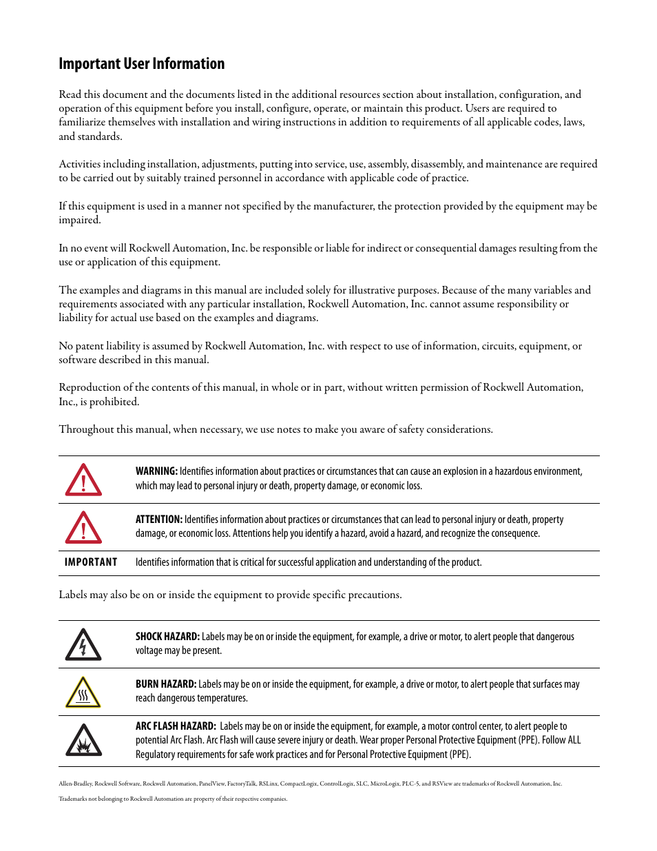 Important user information | Rockwell Automation 2711PC-xxxx PanelView Plus 6 Compact Terminals User Manual User Manual | Page 2 / 162