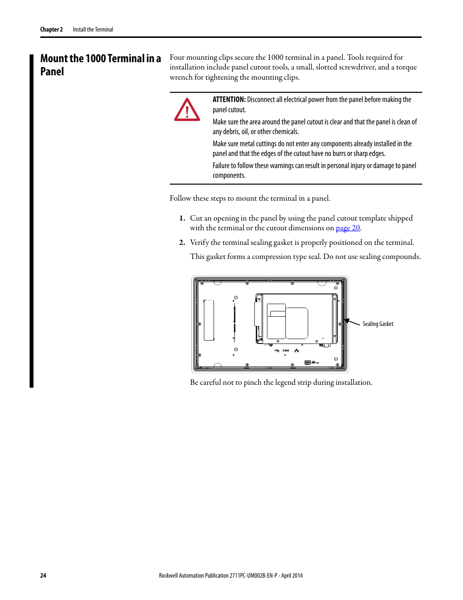 Mount the 1000 terminal in a panel | Rockwell Automation 2711PC-xxxx PanelView Plus 6 Compact Terminals User Manual User Manual | Page 24 / 162