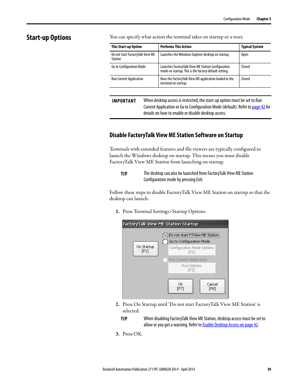 Start-up options, Refer to, Start-up options on | Rockwell Automation 2711PC-xxxx PanelView Plus 6 Compact Terminals User Manual User Manual | Page 39 / 162