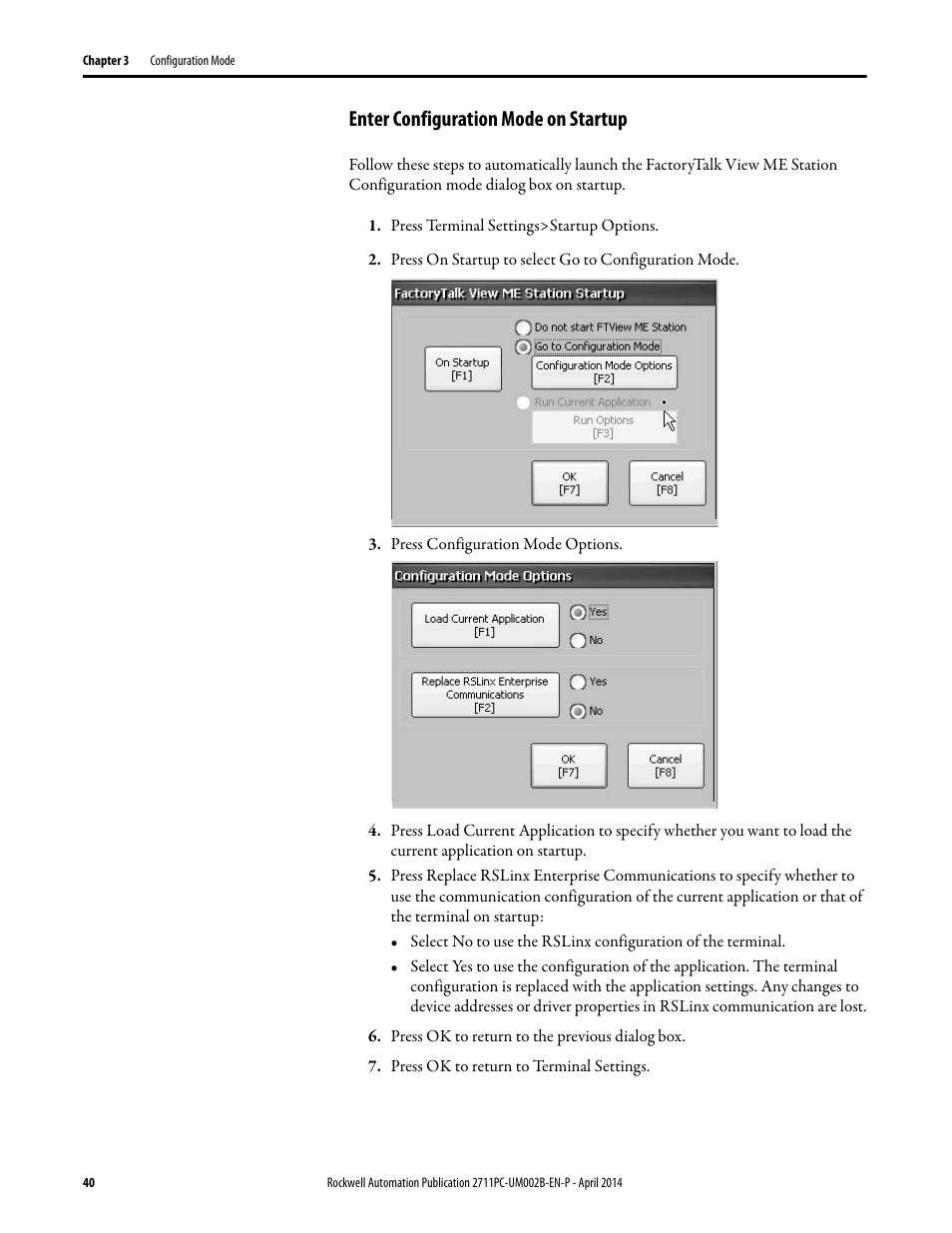 Enter configuration mode on startup | Rockwell Automation 2711PC-xxxx PanelView Plus 6 Compact Terminals User Manual User Manual | Page 40 / 162