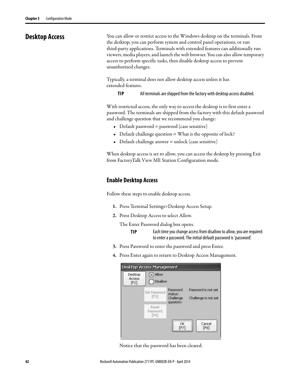 Desktop access, Enable desktop access, Refer to | Rockwell Automation 2711PC-xxxx PanelView Plus 6 Compact Terminals User Manual User Manual | Page 42 / 162