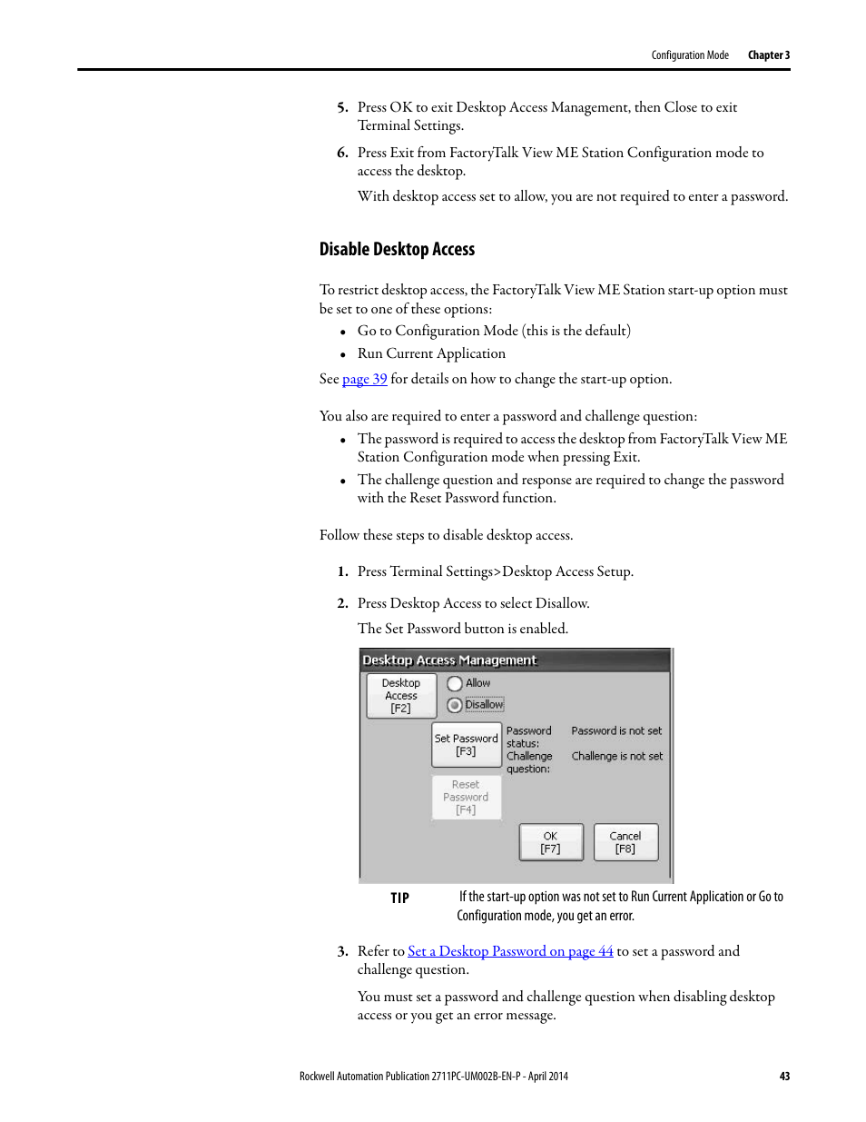 Disable desktop access | Rockwell Automation 2711PC-xxxx PanelView Plus 6 Compact Terminals User Manual User Manual | Page 43 / 162