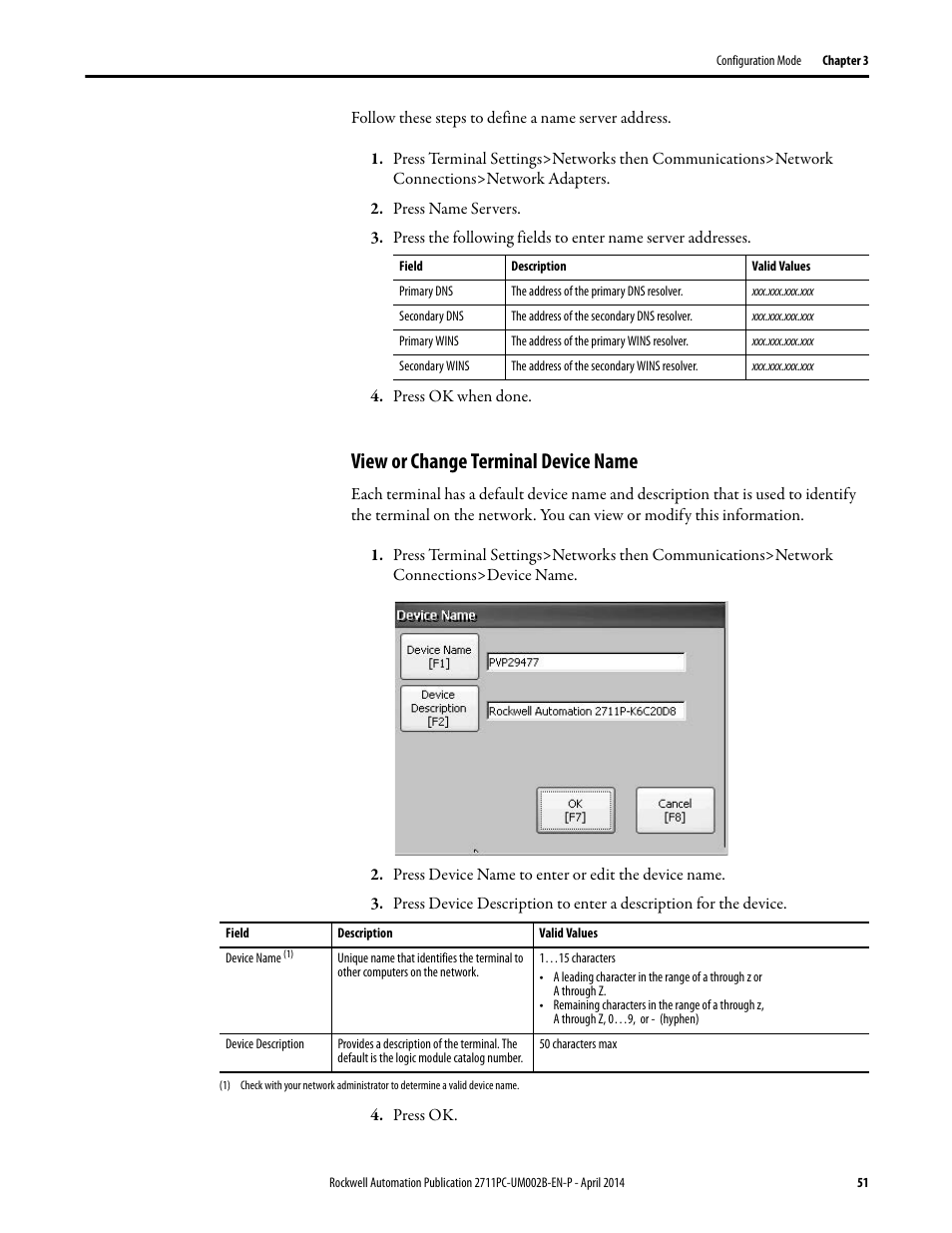 View or change terminal device name | Rockwell Automation 2711PC-xxxx PanelView Plus 6 Compact Terminals User Manual User Manual | Page 51 / 162