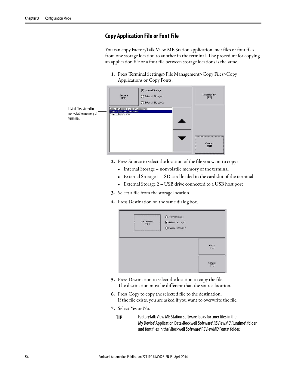 Copy application file or font file | Rockwell Automation 2711PC-xxxx PanelView Plus 6 Compact Terminals User Manual User Manual | Page 54 / 162