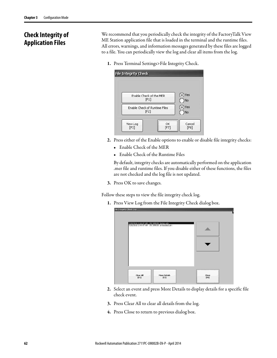 Check integrity of application files | Rockwell Automation 2711PC-xxxx PanelView Plus 6 Compact Terminals User Manual User Manual | Page 62 / 162