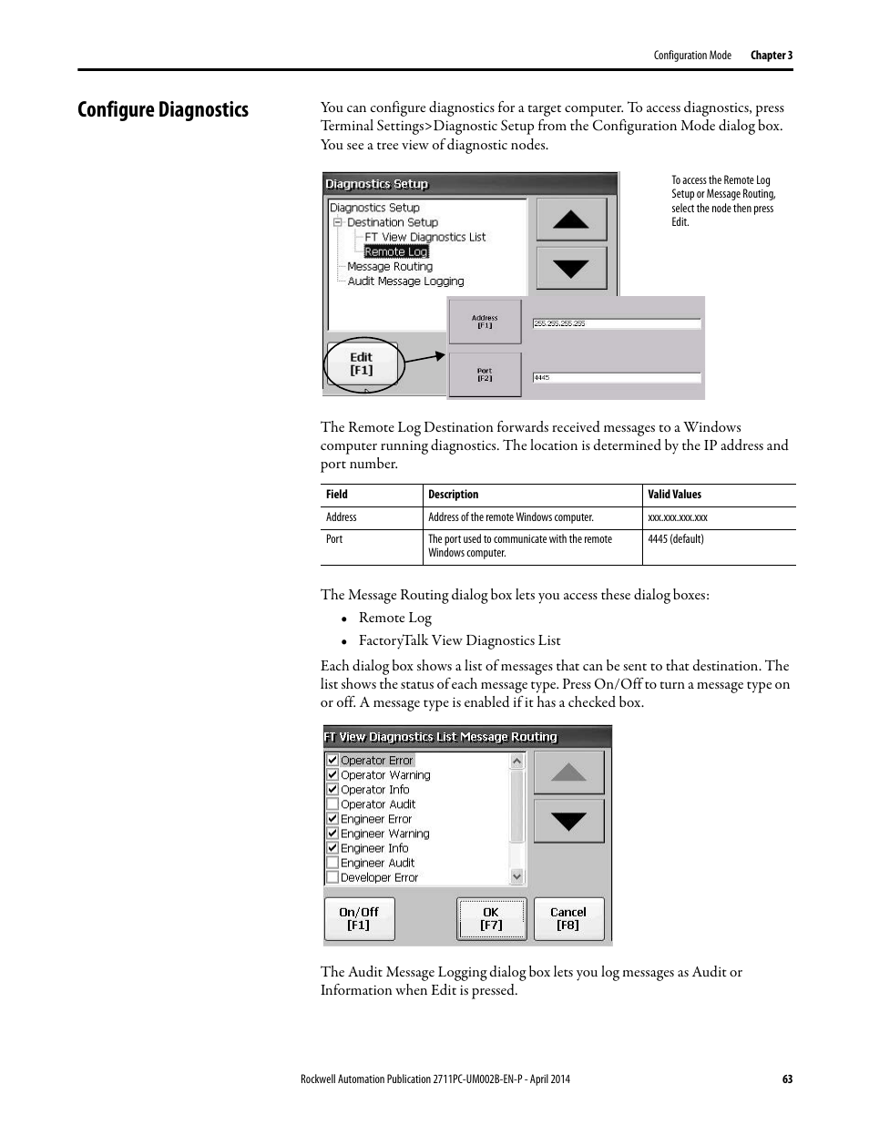 Configure diagnostics | Rockwell Automation 2711PC-xxxx PanelView Plus 6 Compact Terminals User Manual User Manual | Page 63 / 162
