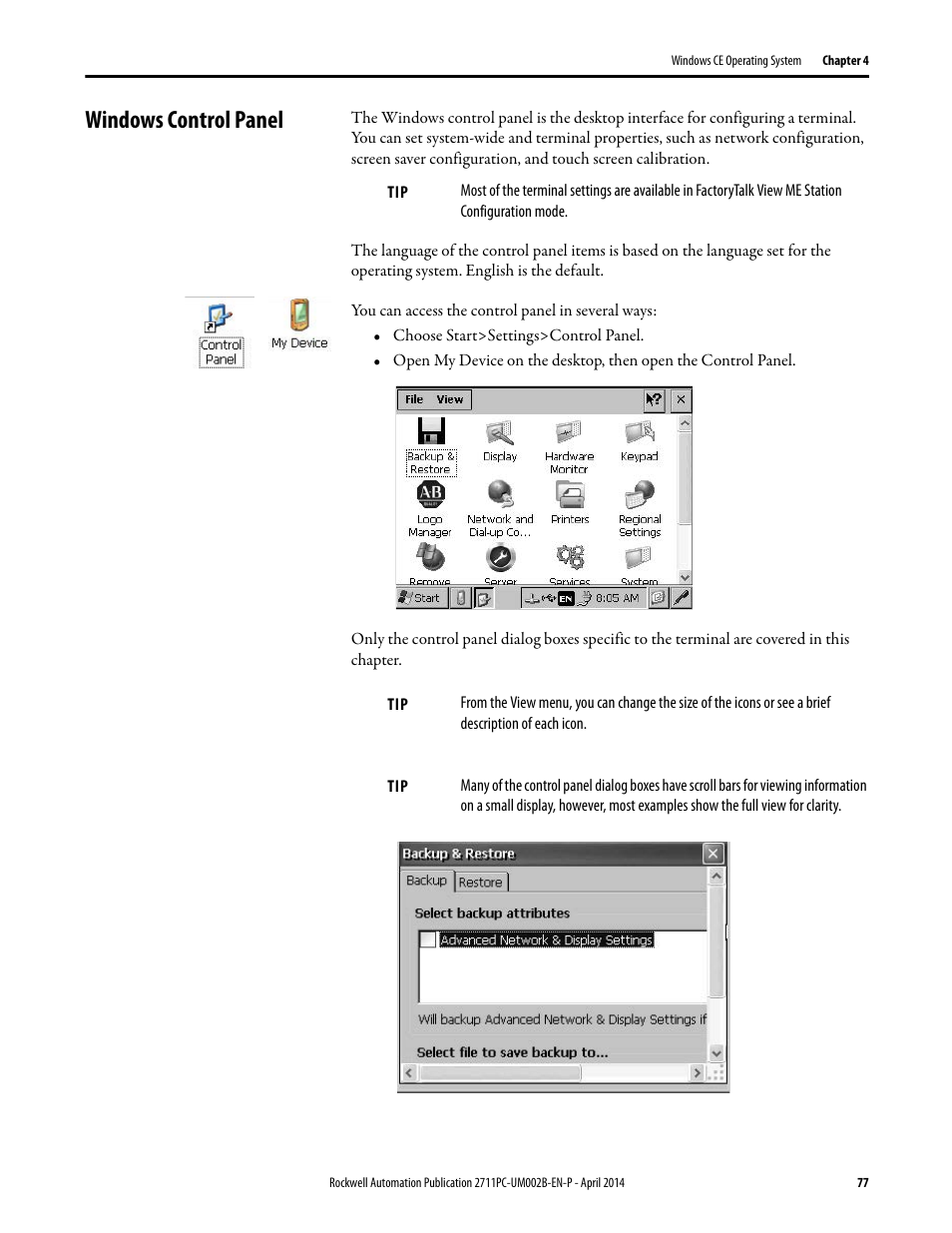 Windows control panel | Rockwell Automation 2711PC-xxxx PanelView Plus 6 Compact Terminals User Manual User Manual | Page 77 / 162