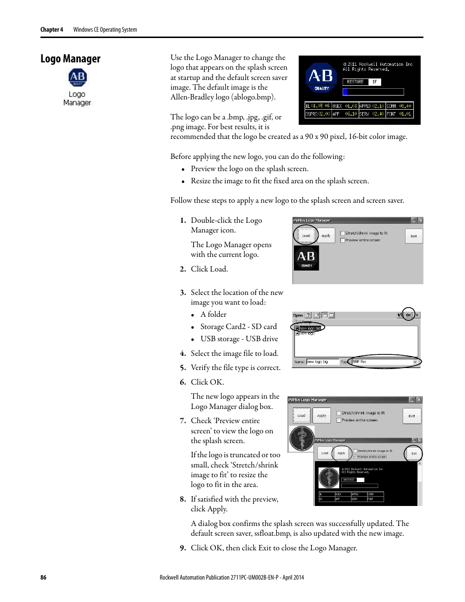 Logo manager | Rockwell Automation 2711PC-xxxx PanelView Plus 6 Compact Terminals User Manual User Manual | Page 86 / 162