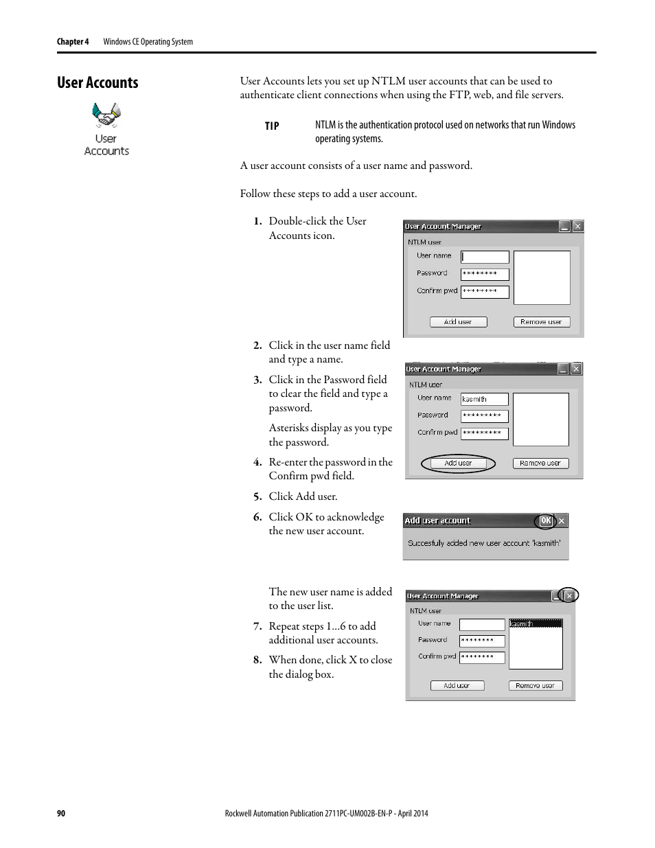 User accounts | Rockwell Automation 2711PC-xxxx PanelView Plus 6 Compact Terminals User Manual User Manual | Page 90 / 162