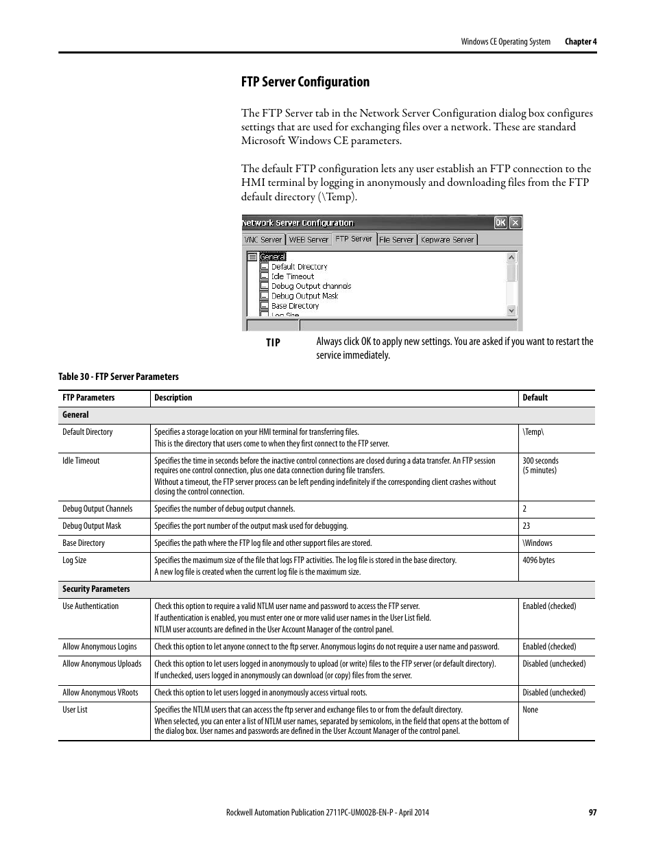 Ftp server configuration | Rockwell Automation 2711PC-xxxx PanelView Plus 6 Compact Terminals User Manual User Manual | Page 97 / 162
