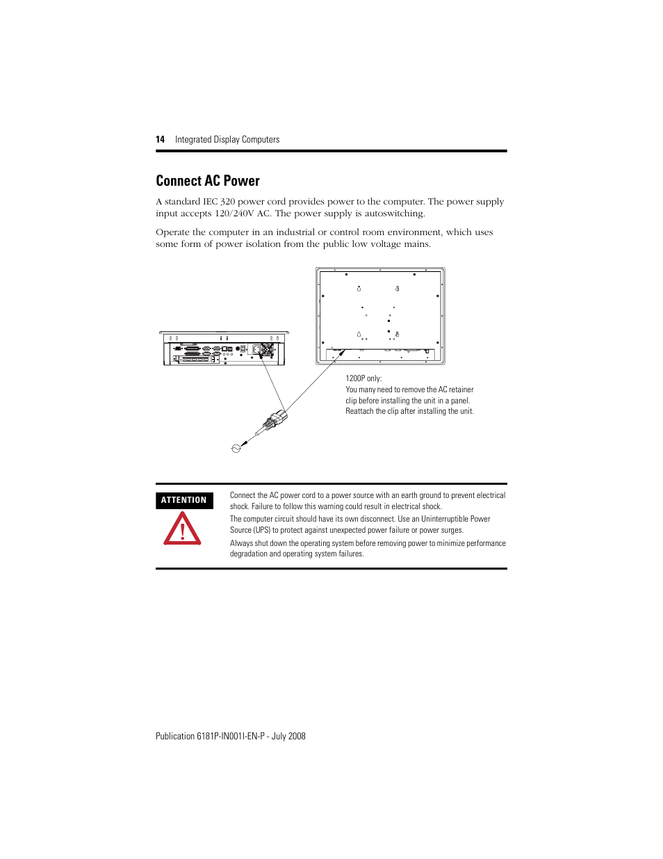 Connect ac power | Rockwell Automation 6181P_F VersaView 6181P Integrated Display Computers Install User Manual | Page 14 / 20