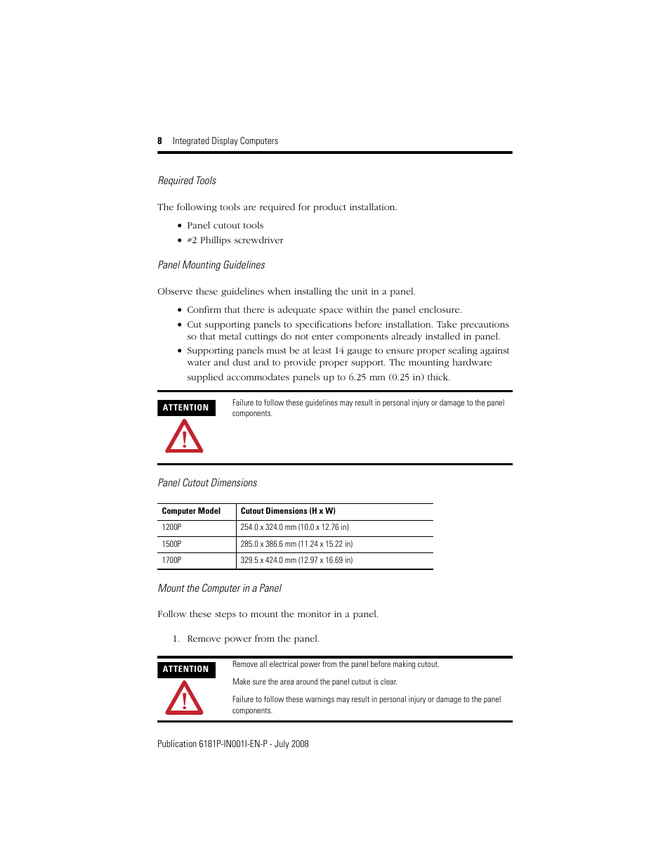 Rockwell Automation 6181P_F VersaView 6181P Integrated Display Computers Install User Manual | Page 8 / 20