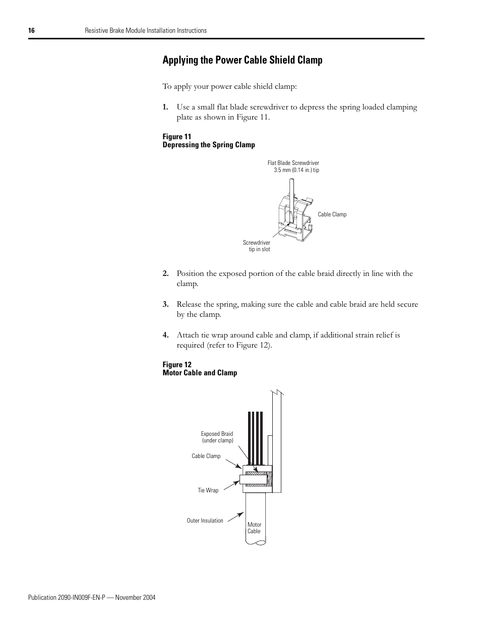 Applying the power cable shield clamp | Rockwell Automation 2090-XBxxx Resistive Brake Module Installation Instructions User Manual | Page 16 / 24