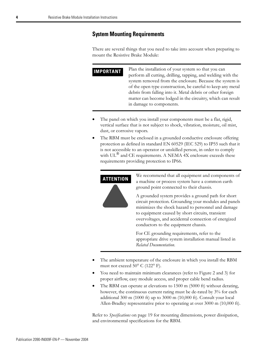 System mounting requirements | Rockwell Automation 2090-XBxxx Resistive Brake Module Installation Instructions User Manual | Page 4 / 24