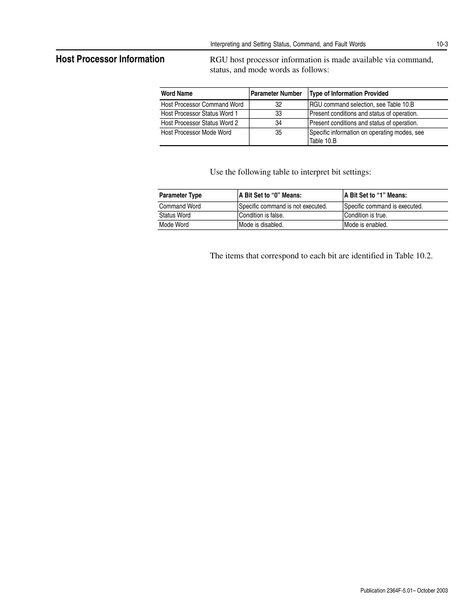 Host processor information, Host processor information -3 | Rockwell Automation 2364F Regenerative DC Bus Supply Unit (RGU) User Manual | Page 109 / 222