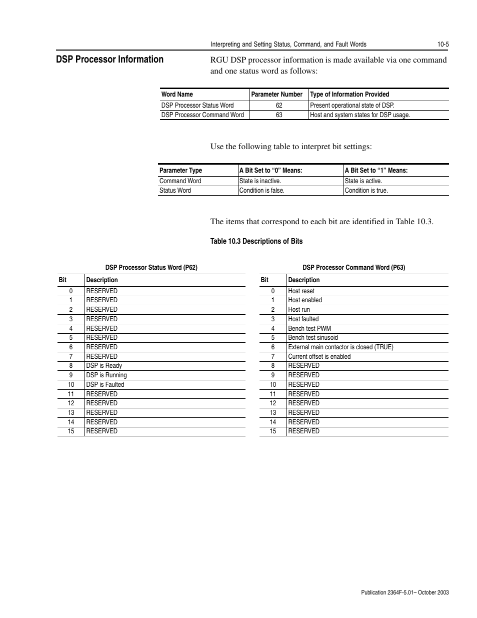 Dsp processor information, Dsp processor information -5 | Rockwell Automation 2364F Regenerative DC Bus Supply Unit (RGU) User Manual | Page 111 / 222