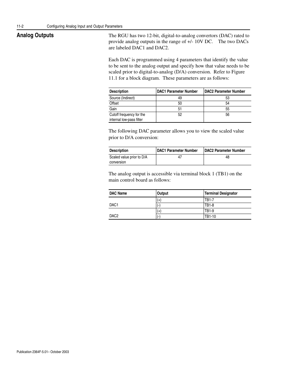 Analog outputs, Analog outputs -2 | Rockwell Automation 2364F Regenerative DC Bus Supply Unit (RGU) User Manual | Page 114 / 222