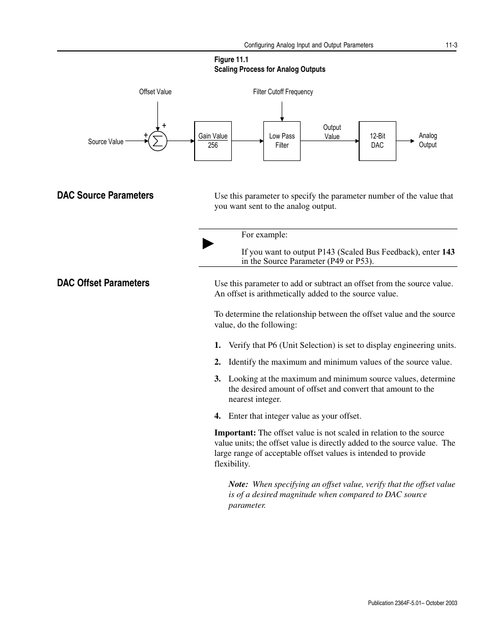Dac source parameters, Dac offset parameters, Dac source parameters -3 dac offset parameters -3 | Rockwell Automation 2364F Regenerative DC Bus Supply Unit (RGU) User Manual | Page 115 / 222