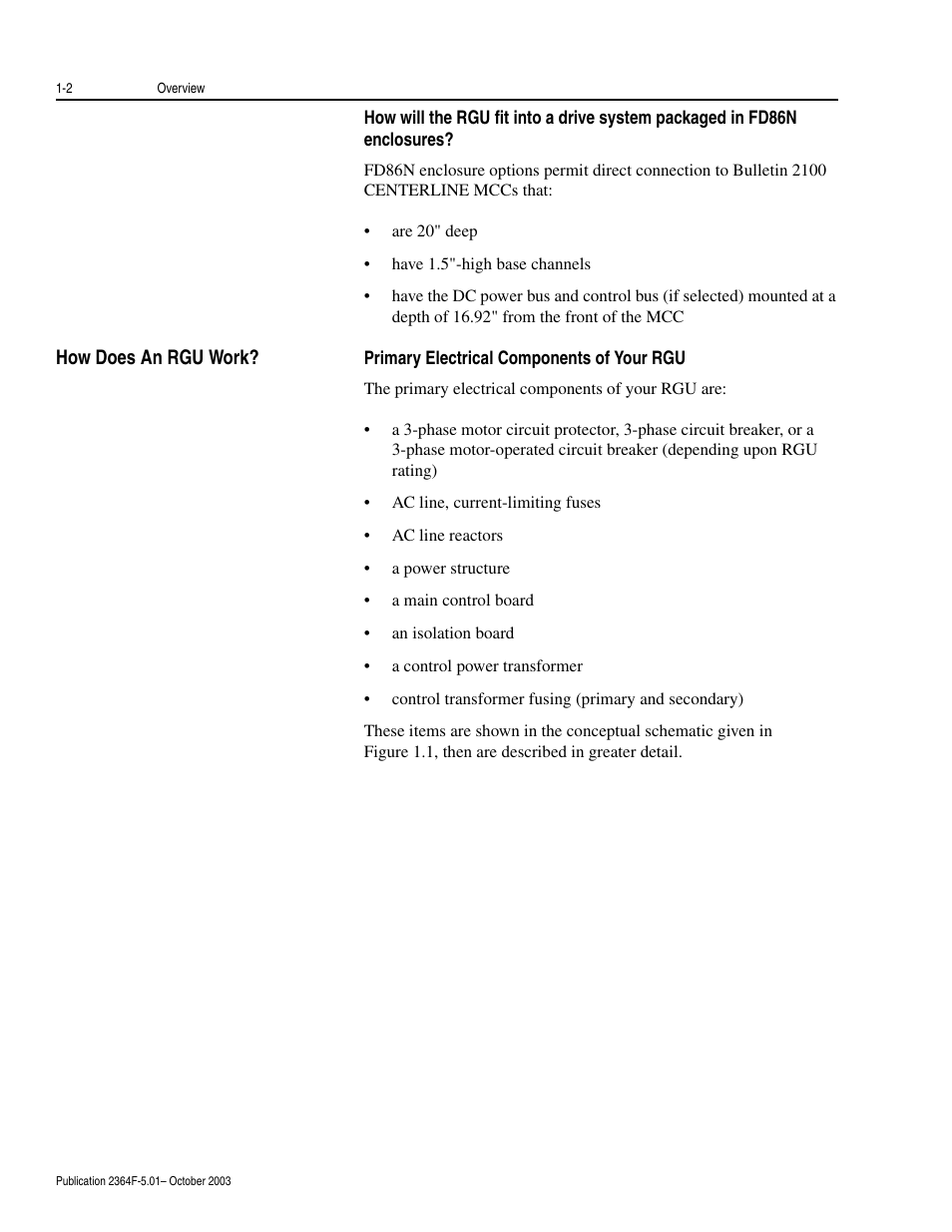 How does an rgu work, Primary electrical components of your rgu, How does an rgu work? -2 | Primary electrical components of your rgu -2 | Rockwell Automation 2364F Regenerative DC Bus Supply Unit (RGU) User Manual | Page 18 / 222