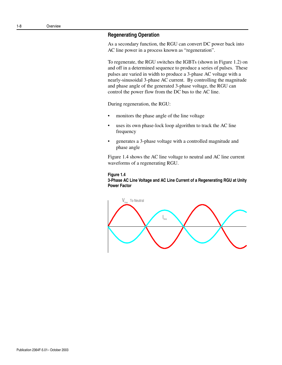 Regenerating operation, Regenerating operation -8 | Rockwell Automation 2364F Regenerative DC Bus Supply Unit (RGU) User Manual | Page 24 / 222
