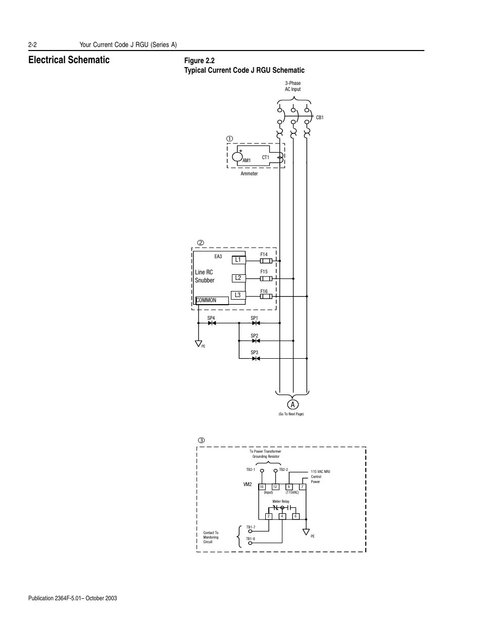 Electrical schematic, Electrical schematic -2, Figure 2.2 typical current code j rgu schematic | 2 your current code j rgu (series a) | Rockwell Automation 2364F Regenerative DC Bus Supply Unit (RGU) User Manual | Page 42 / 222
