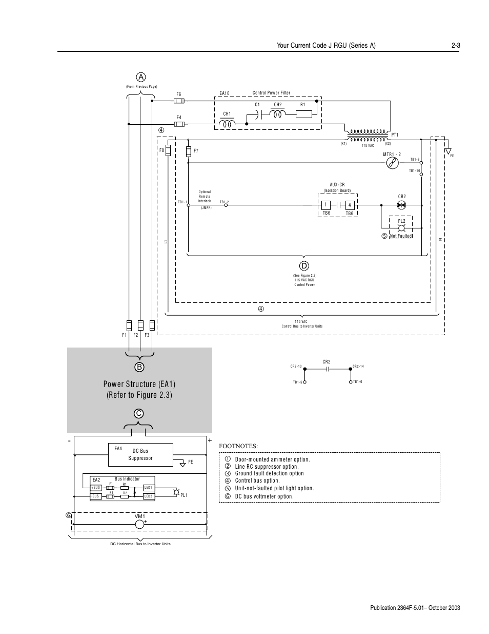 Pow er structure (ea1) (r efer to figure 2.3), Your current code j rgu (series a) 2-3, Bc + - d | Rockwell Automation 2364F Regenerative DC Bus Supply Unit (RGU) User Manual | Page 43 / 222