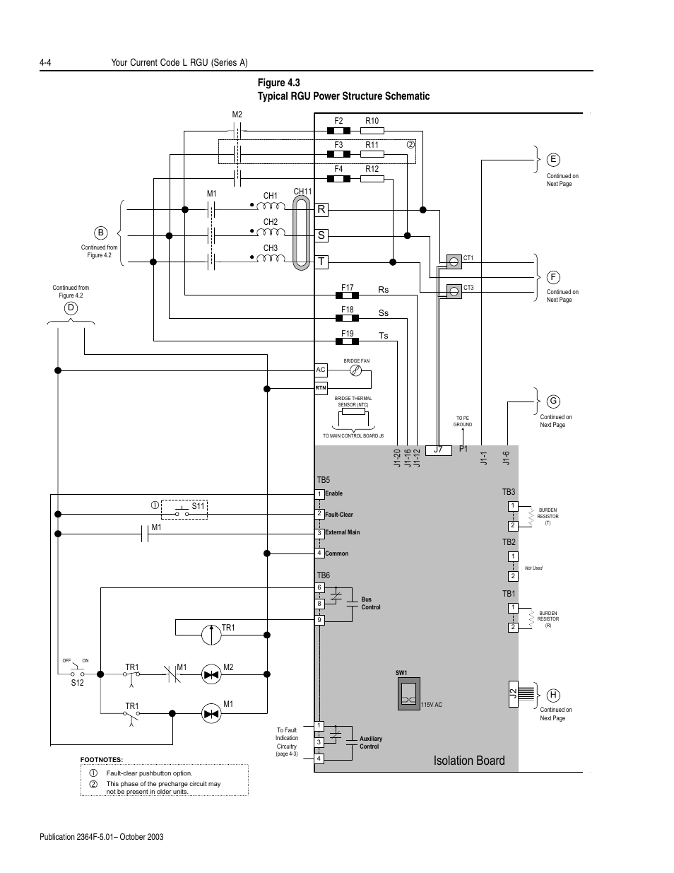 Isolation board, Figure 4.3 typical rgu power structure schematic, Rs t | 4 your current code l rgu (series a) | Rockwell Automation 2364F Regenerative DC Bus Supply Unit (RGU) User Manual | Page 56 / 222