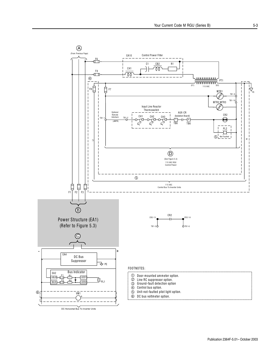 Pow er structure (ea1) (r efer to figure 5.3), Your current code m rgu (series b) 5-3, Bc + - d | Rockwell Automation 2364F Regenerative DC Bus Supply Unit (RGU) User Manual | Page 61 / 222