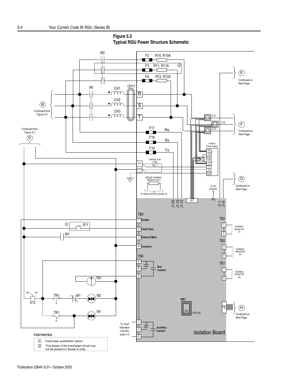 Isolation board, Figure 5.3 typical rgu power structure schematic, Rs t | 4 your current code m rgu (series b) | Rockwell Automation 2364F Regenerative DC Bus Supply Unit (RGU) User Manual | Page 62 / 222