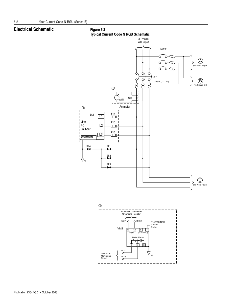 Electrical schematic, Electrical schematic -2, Figure 6.2 typical current code n rgu schematic | 2 your current code n rgu (series b) | Rockwell Automation 2364F Regenerative DC Bus Supply Unit (RGU) User Manual | Page 66 / 222