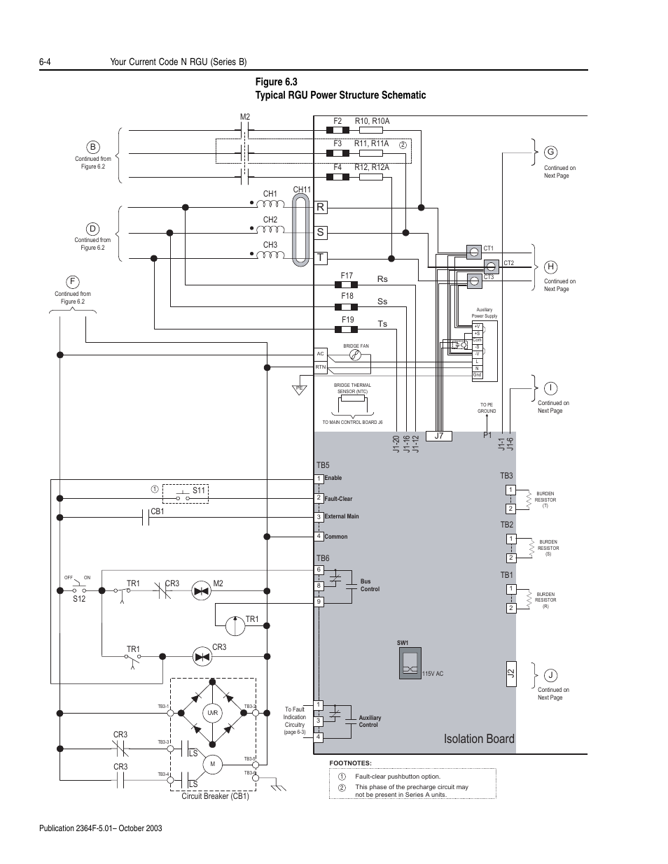 Isolation board, Figure 6.3 typical rgu power structure schematic, Rs t | 4 your current code n rgu (series b) | Rockwell Automation 2364F Regenerative DC Bus Supply Unit (RGU) User Manual | Page 68 / 222