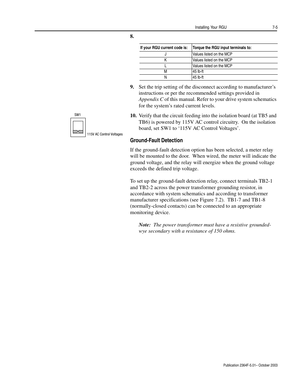 Ground-fault detection, Ground-fault detection -5 | Rockwell Automation 2364F Regenerative DC Bus Supply Unit (RGU) User Manual | Page 75 / 222