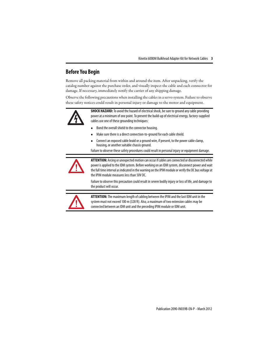 Before you begin | Rockwell Automation 2090-CBUSPSS Kinetix 6000M Bulkhead Cable Adapter Kit Installation Instructions User Manual | Page 3 / 8