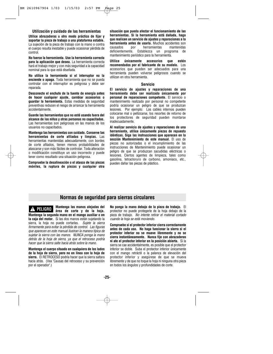 Normas de seguridad para sierras circulares | Bosch 1655 User Manual | Page 25 / 36