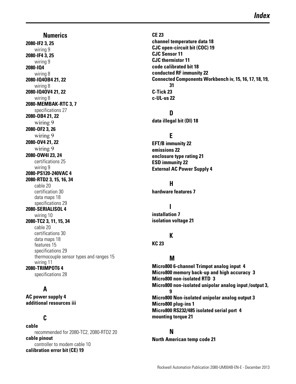 Index, Numerics | Rockwell Automation 2080 Micro800 Digital and Analog Plug-in Modules User Manual | Page 105 / 108